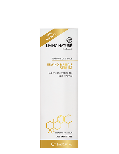 Living Nature Rewind & Repair Serum packaging on a white background